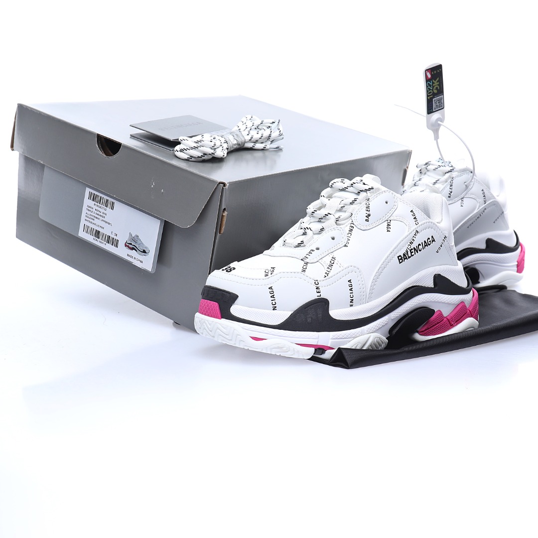 Balenciaga Triple S Clear Sole Sneaker"White/Pink/Black LOGO"
