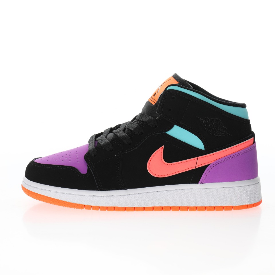 Air Jordan 1 Mid SE GS "Black Orange Purple Multi-Color"
