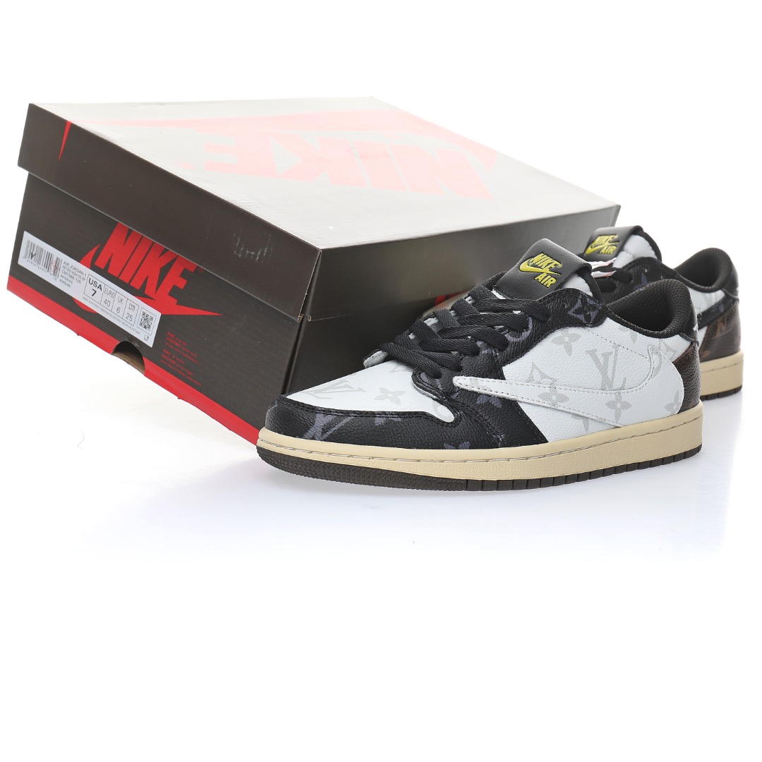 Louis Vuitton x Travis Scott x Nike Air Jordan 1 Low OG SP"Black/White/Monogram"