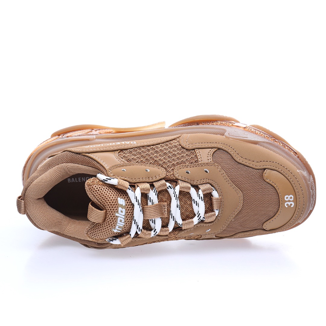 Balenciaga Triple S Clear Sole Sneaker"Brown/White LOGO"