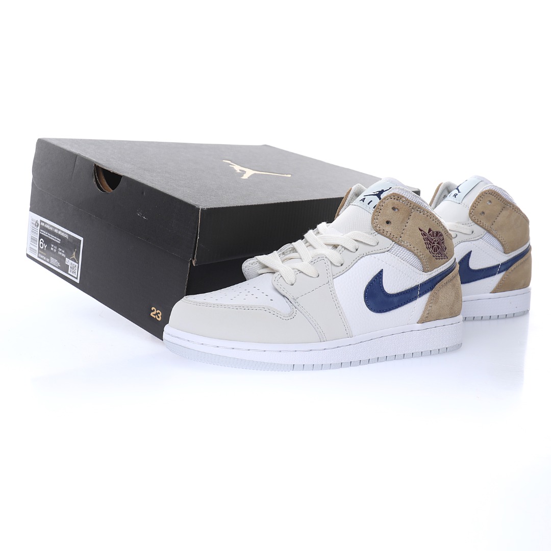 Nike Air Jordan 1 Mid"White Tan Navy"