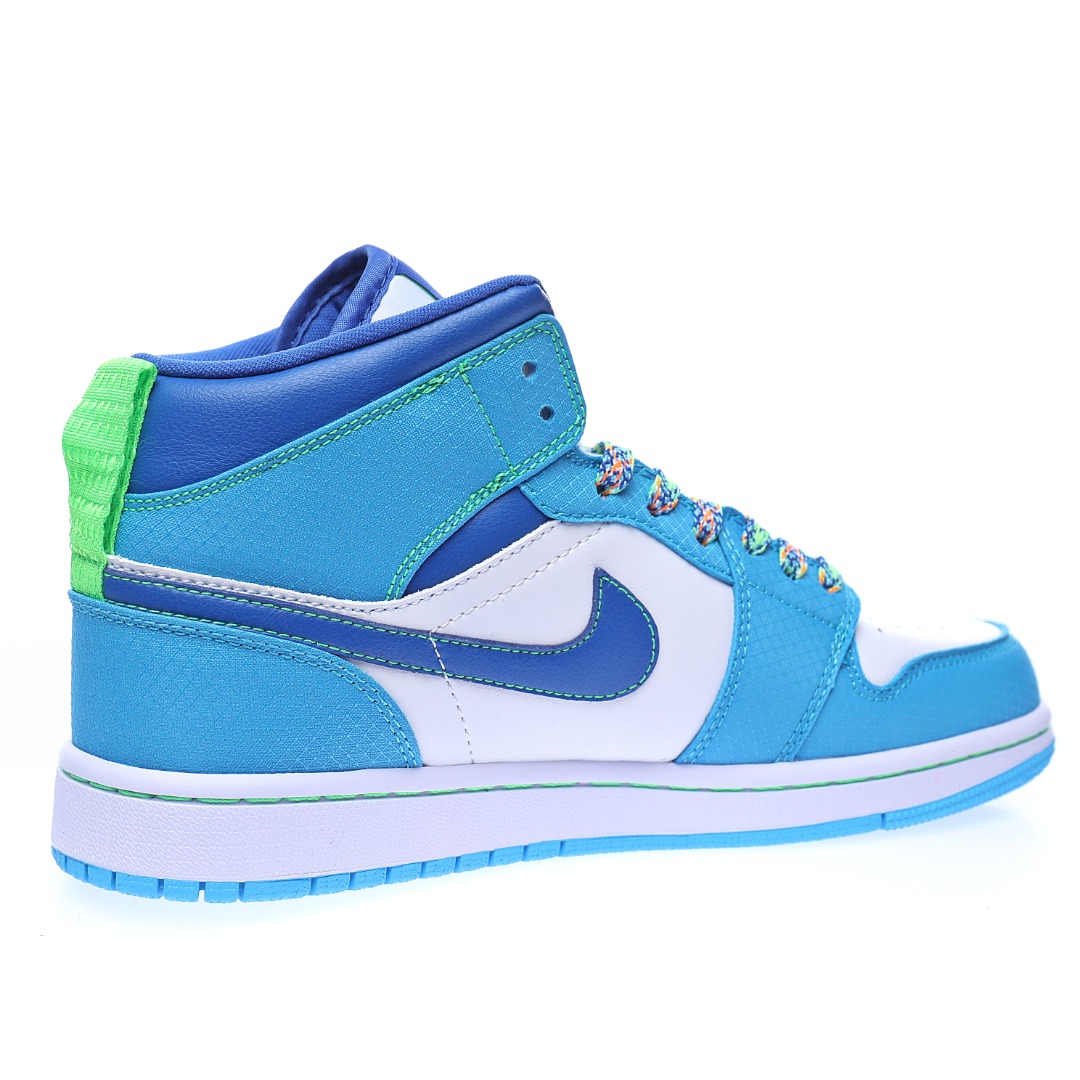 Nike Wmns Air Jordan 1 Mid GS"White Blue Neon Green"