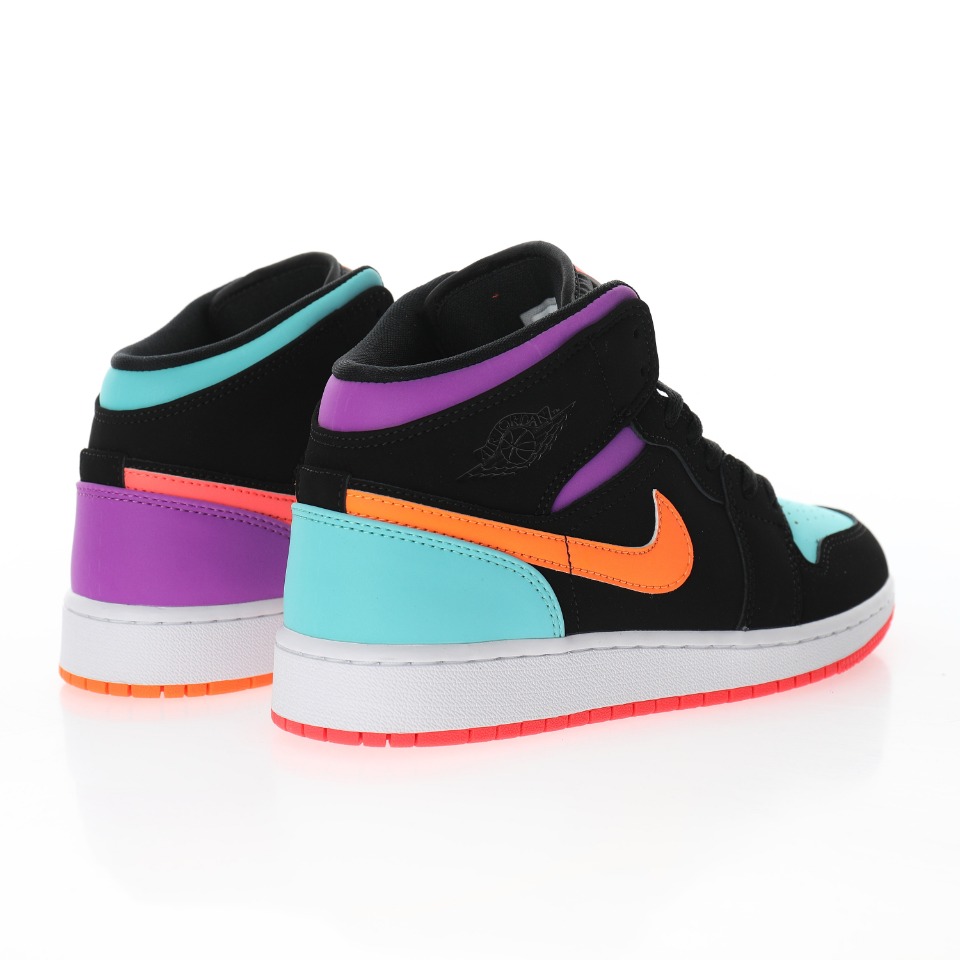 Air Jordan 1 Mid SE GS "Black Orange Purple Multi-Color"