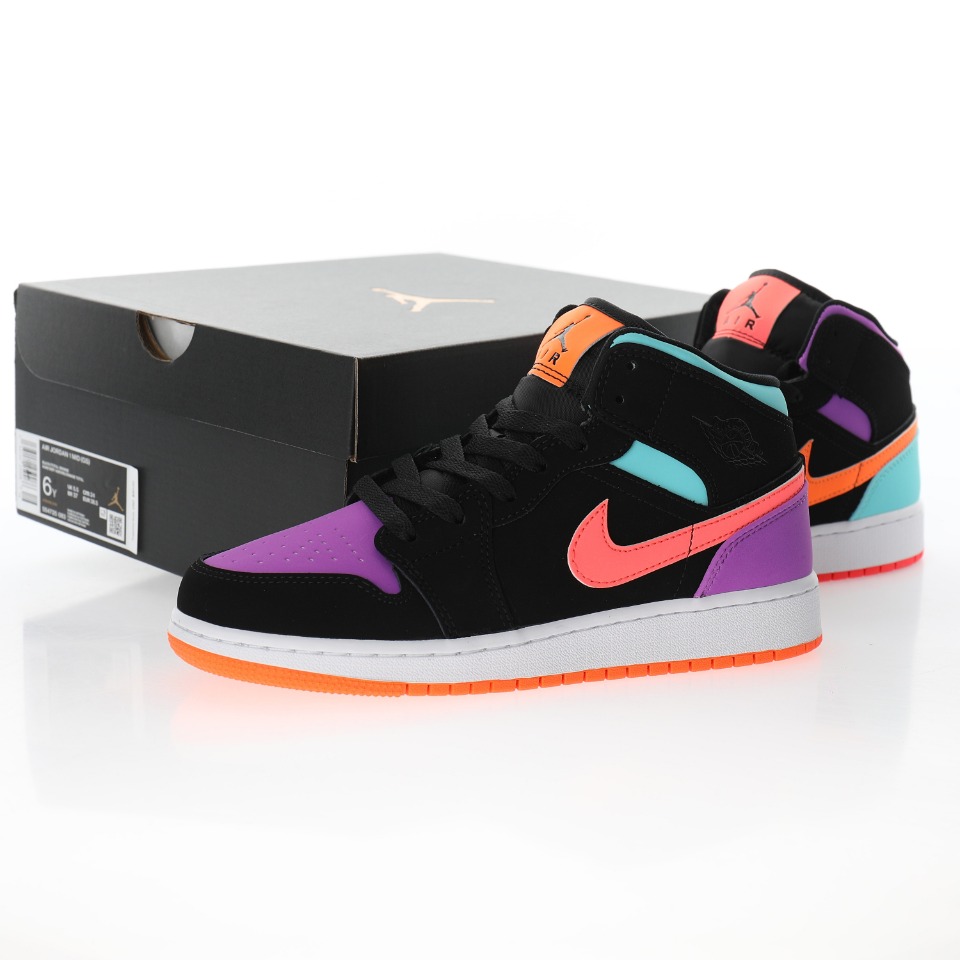 Air Jordan 1 Mid SE GS "Black Orange Purple Multi-Color"