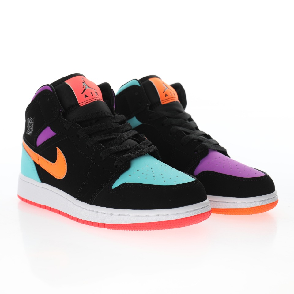 Air Jordan 1 Mid SE GS "Black Orange Purple Multi-Color"