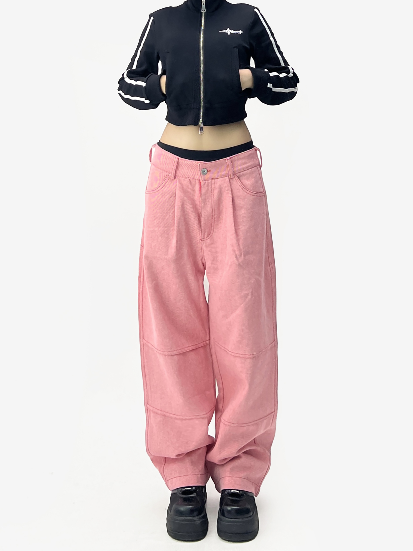 Large pocket overalls / black thin spring and summer women's loose wid