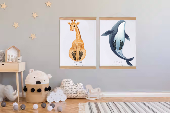 Overlord Blue Whale in the sea,Baby Gift and Pets Gift Personalized,, Footprint Set, Mural Baby & Children's Room Animals, Blue Whale🐾