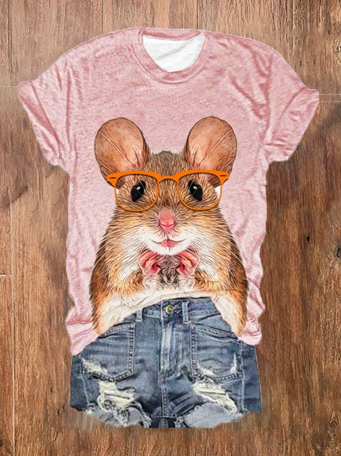 Women's Funny Glasses Animal Hamster Print T-Shirt