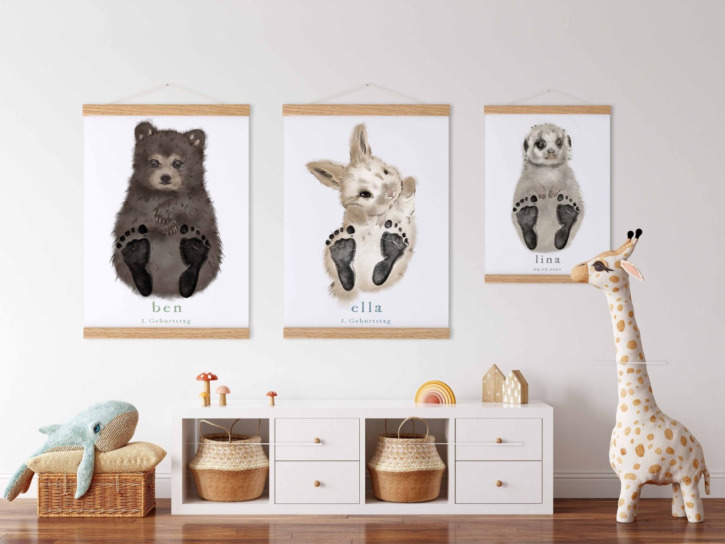 Baby Gift Personalized, Footprint Set, Mural Baby & Children's Room Animals, Opossum Baby Gift🐭