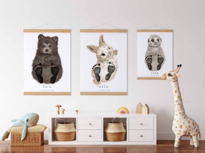 Baby Gift Personalized, Footprint Set, Mural Baby & Children's Room Animals, Opossum Baby Gift🐭