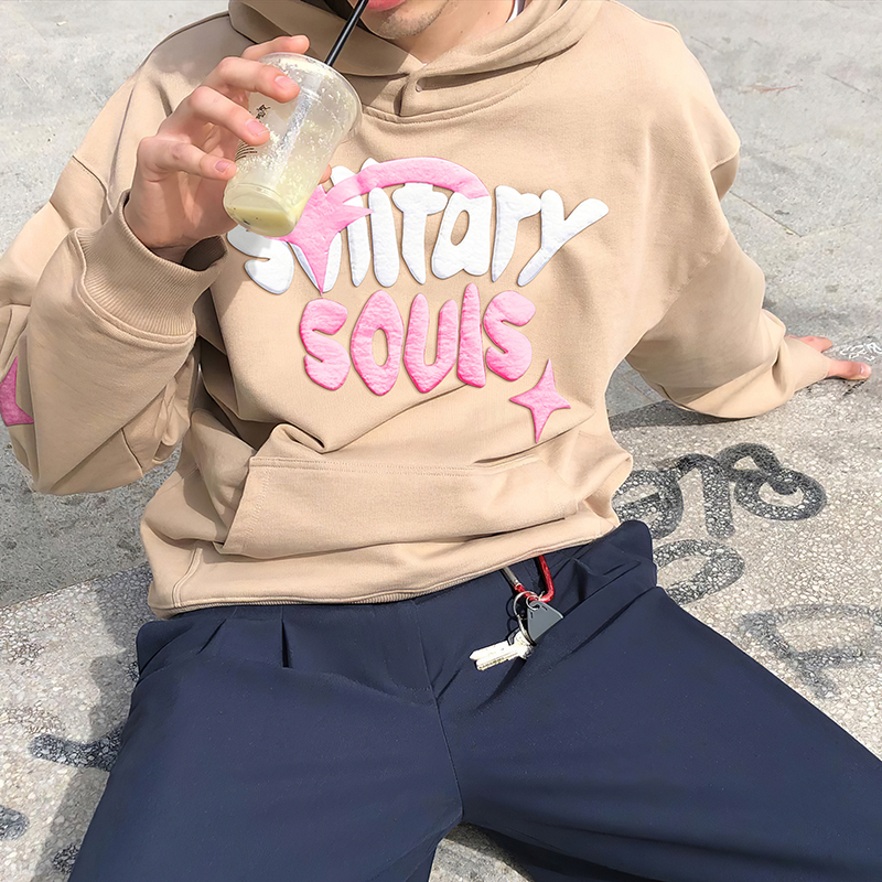 Puff Print Solitar Souls Loose Hoodie