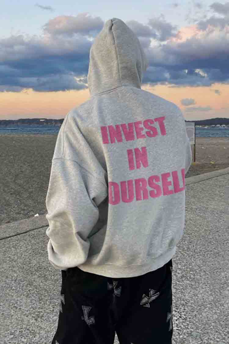 Puff Print Invest In Yourself Long Sleeve Hoodie