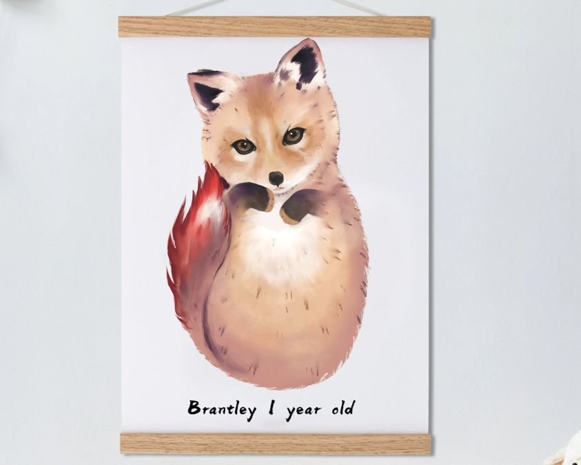 [Copy]Baby Fox, Baby Gift and Pets Gift Personalized,, Footprint Set, Mural Baby & Children's Room Decor Animals, Fox Baby Gift