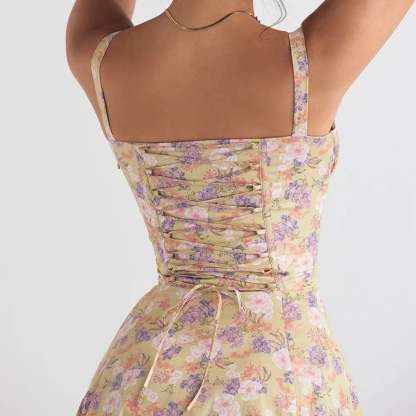 Floral Bustier Midriff Waist Shaper Dress 