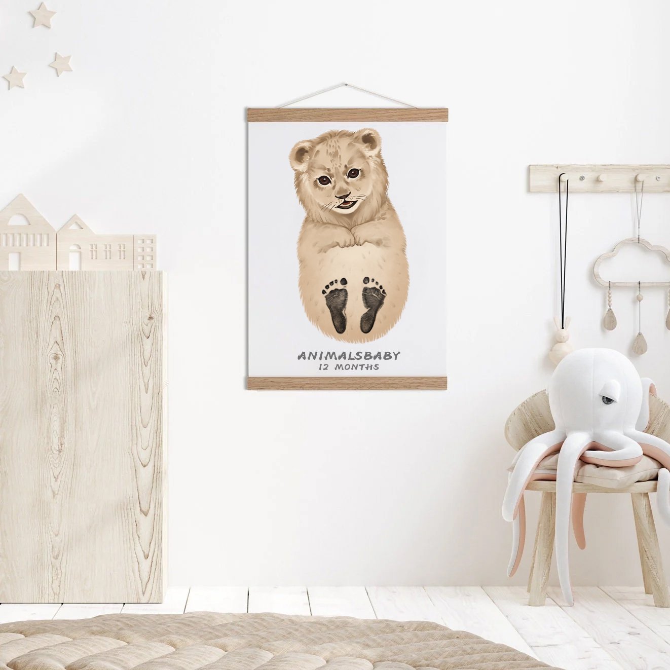 Baby Gift Personalized, Footprint Set, Mural Baby & Children's Room Animals, Little Lion👣
