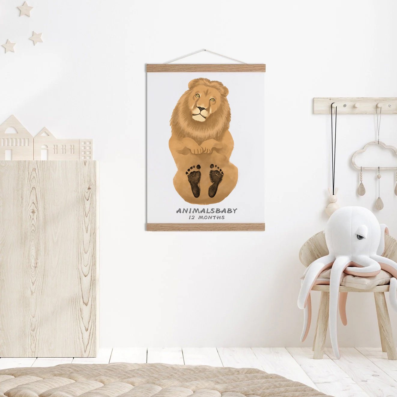 Baby Gift Personalized, Footprint Set, Mural Baby & Children's Room Animals, Old Lion 👣