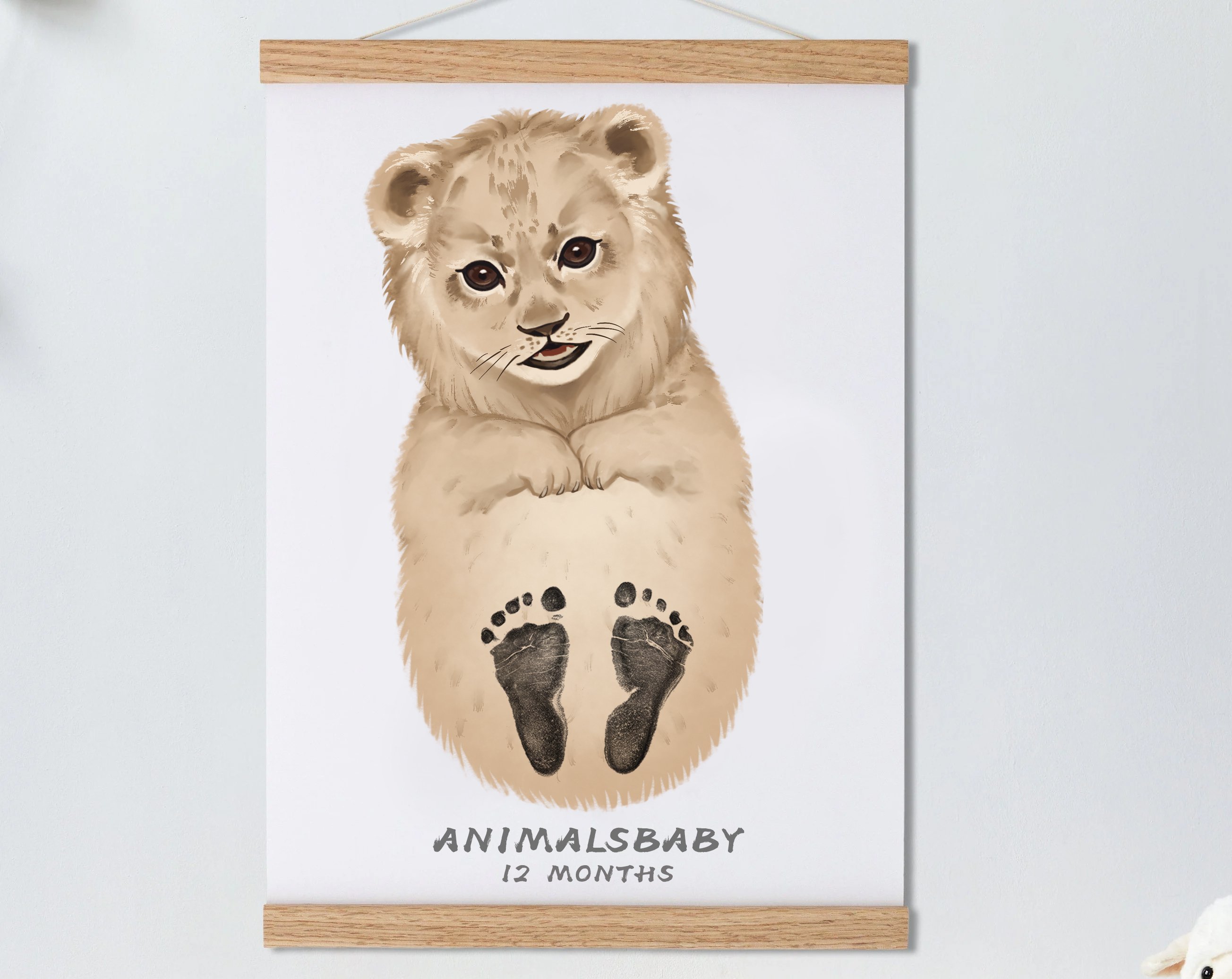 Baby Gift Personalized, Footprint Set, Mural Baby & Children's Room Animals, Little Lion👣