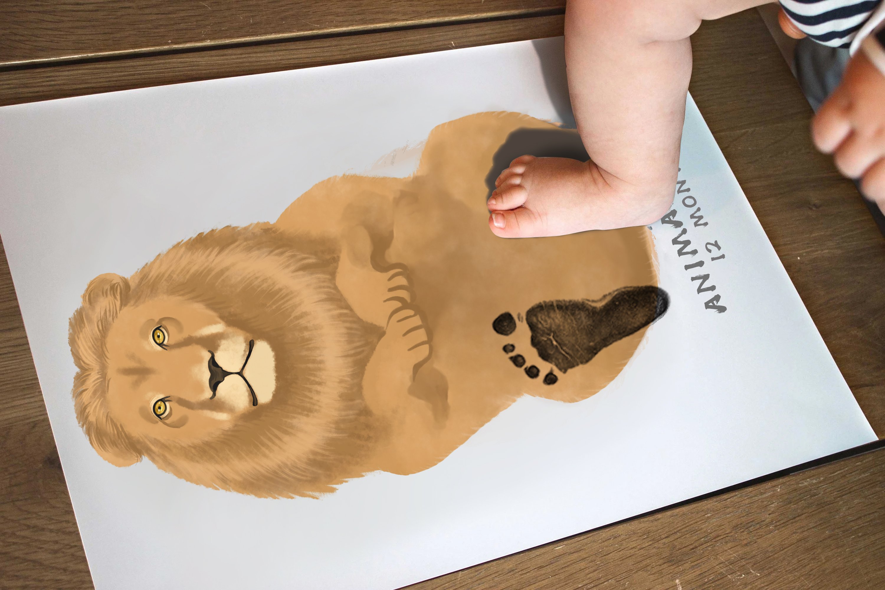 Baby Gift Personalized, Footprint Set, Mural Baby & Children's Room Animals, Old Lion 👣
