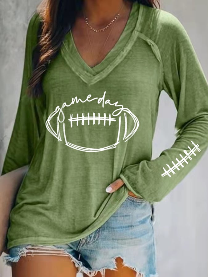 🔥🔥Women's Gameday Football Lover Casual V-Neck Long-Sleeve T-Shirt
