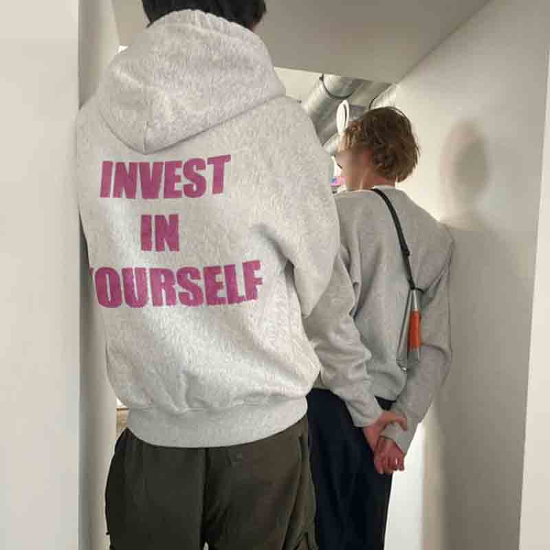 Puff Print Invest In Yourself Long Sleeve Hoodie