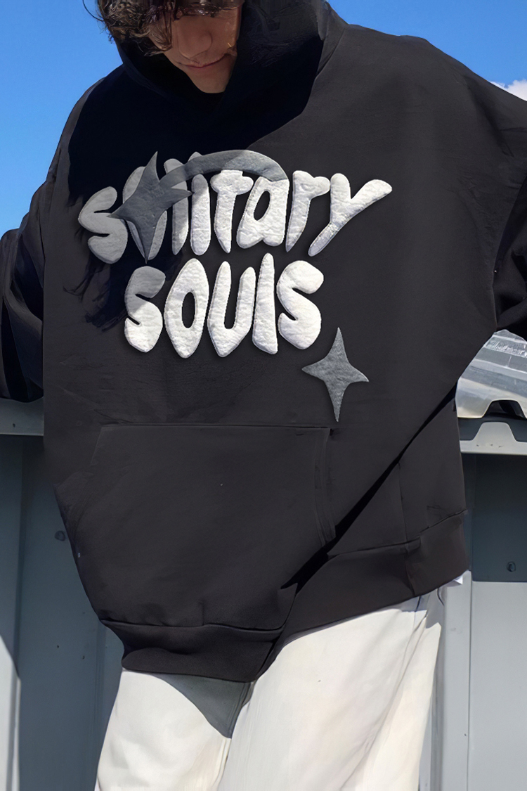 Puff Print Solitar Souls Loose Hoodie