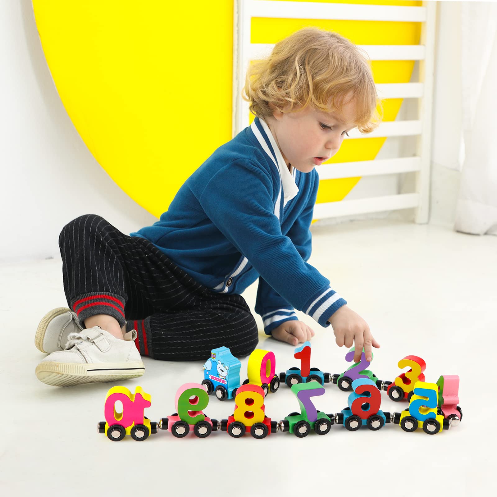 🔥Last Day Promotion 40% OFF - Numbers And Letters Magnetic Train Puzzle Wooden Toy Car