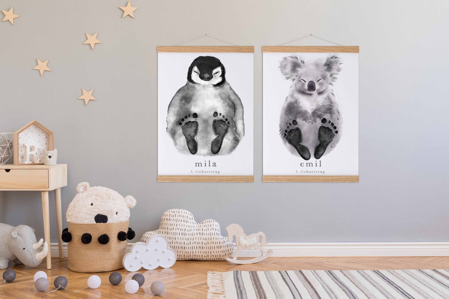 Baby Gift Personalized, Footprint Set, Mural Baby & Children's Room Animals, Opossum Baby Gift🐭