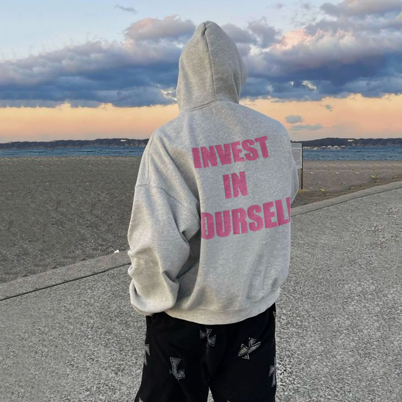 Puff Print Invest In Yourself Long Sleeve Hoodie