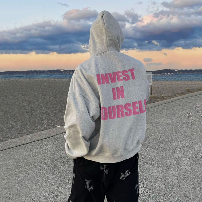 Puff Print Invest In Yourself Long Sleeve Hoodie