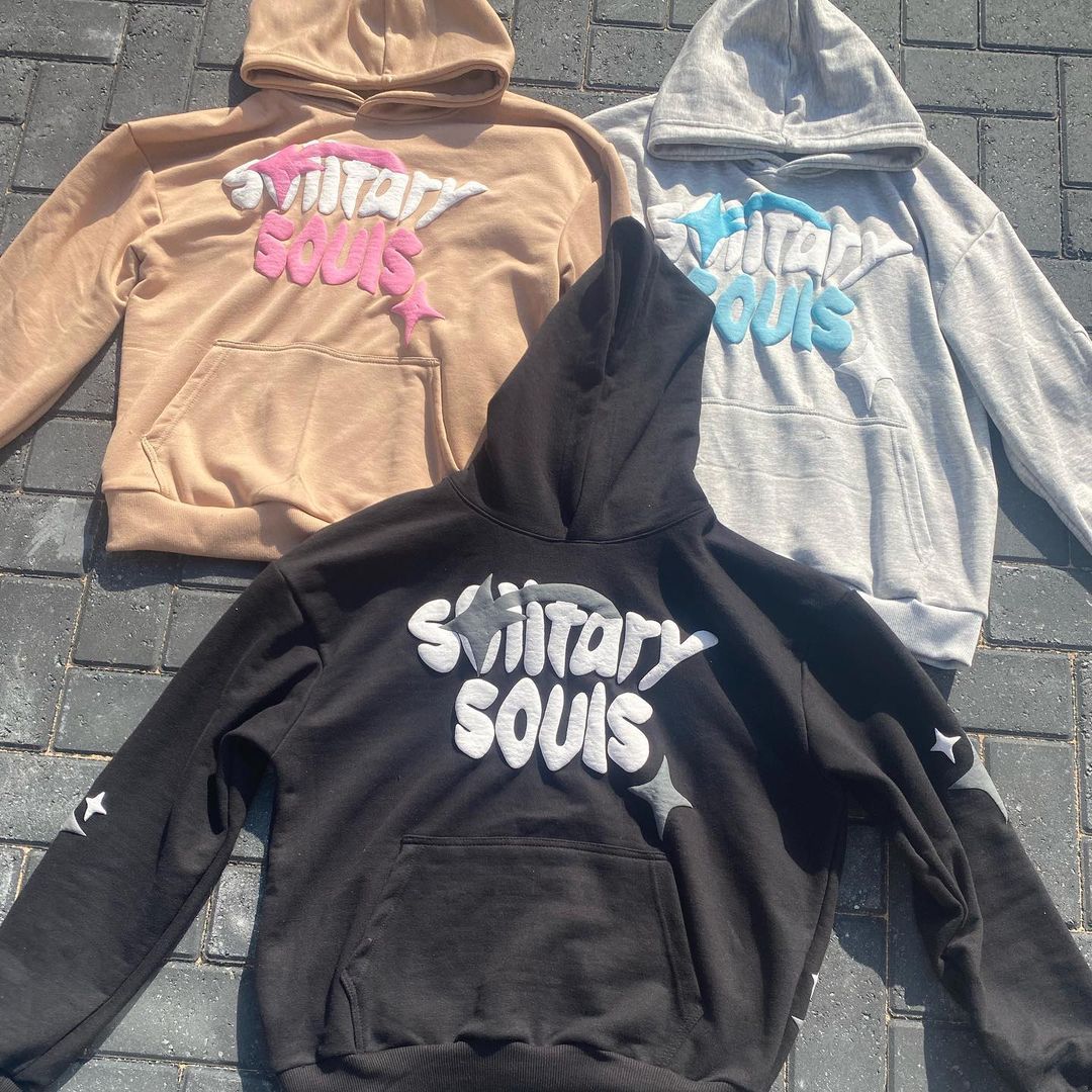 Puff Print Solitar Souls Loose Hoodie