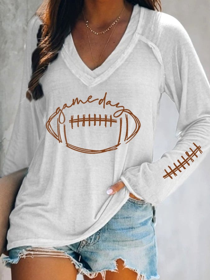 🔥🔥Women's Gameday Football Lover Casual V-Neck Long-Sleeve T-Shirt