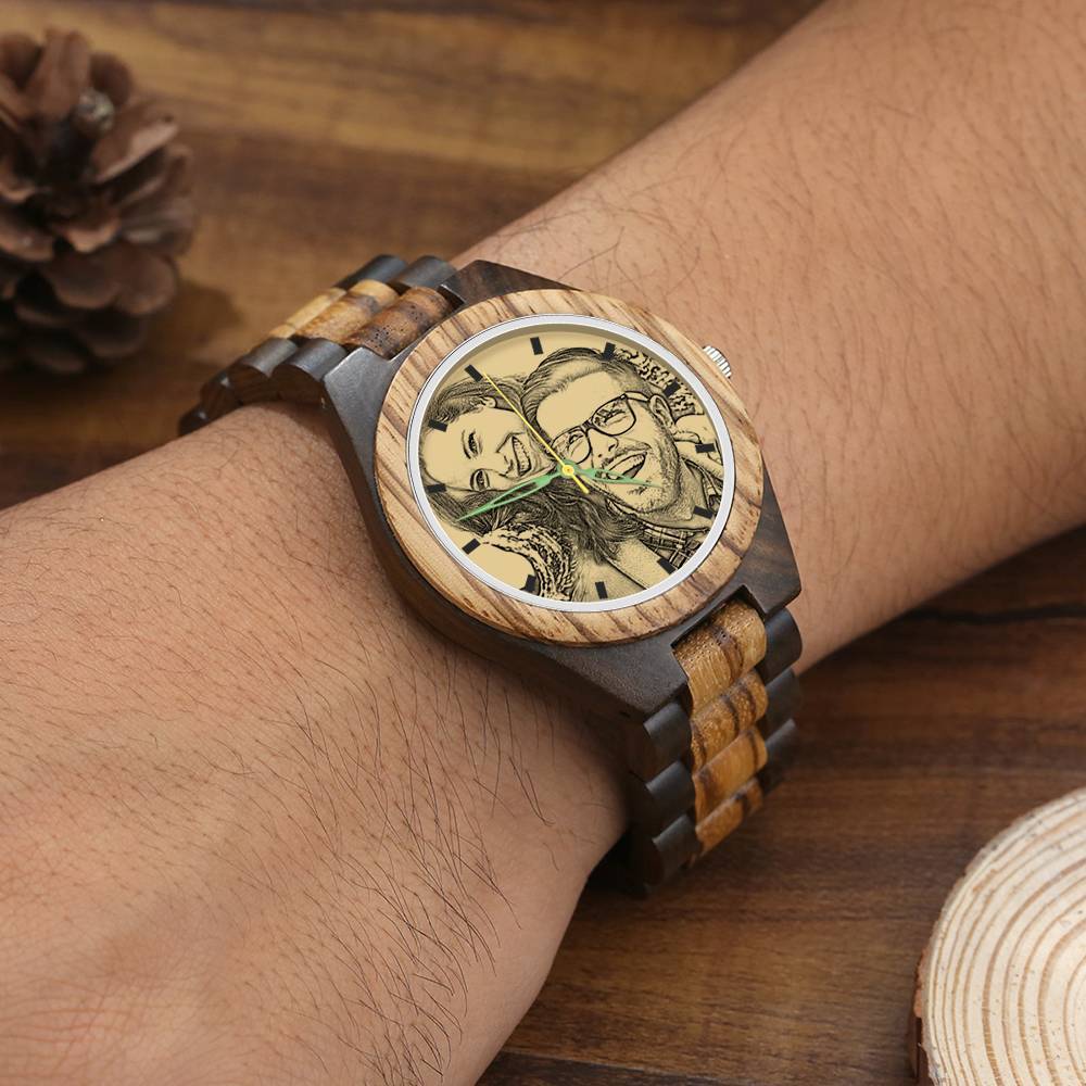 Photo Watch Custom Engraved Men's Wooden Photo Watch 45mm,Baby Gift,Valentine's Day Gift-babyanimal