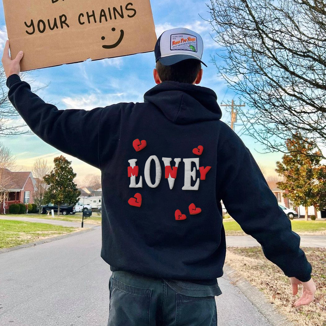 Puff Print Love Is Broken Loose Hoodie