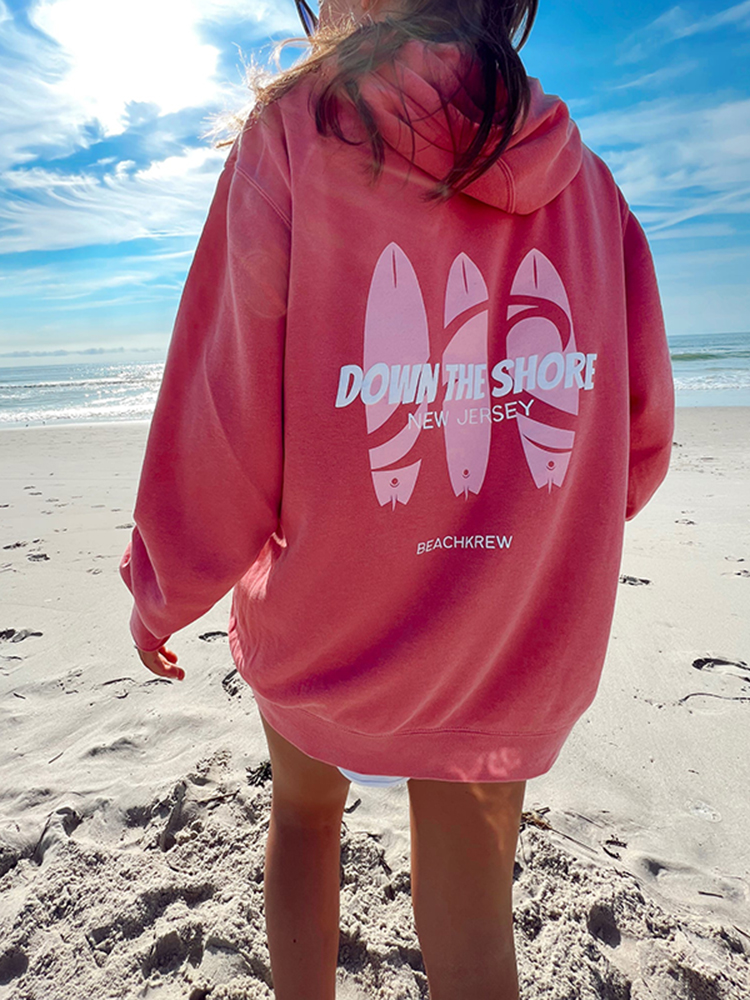 DOWN THE SHORE Print Long Sleeve Hoodie