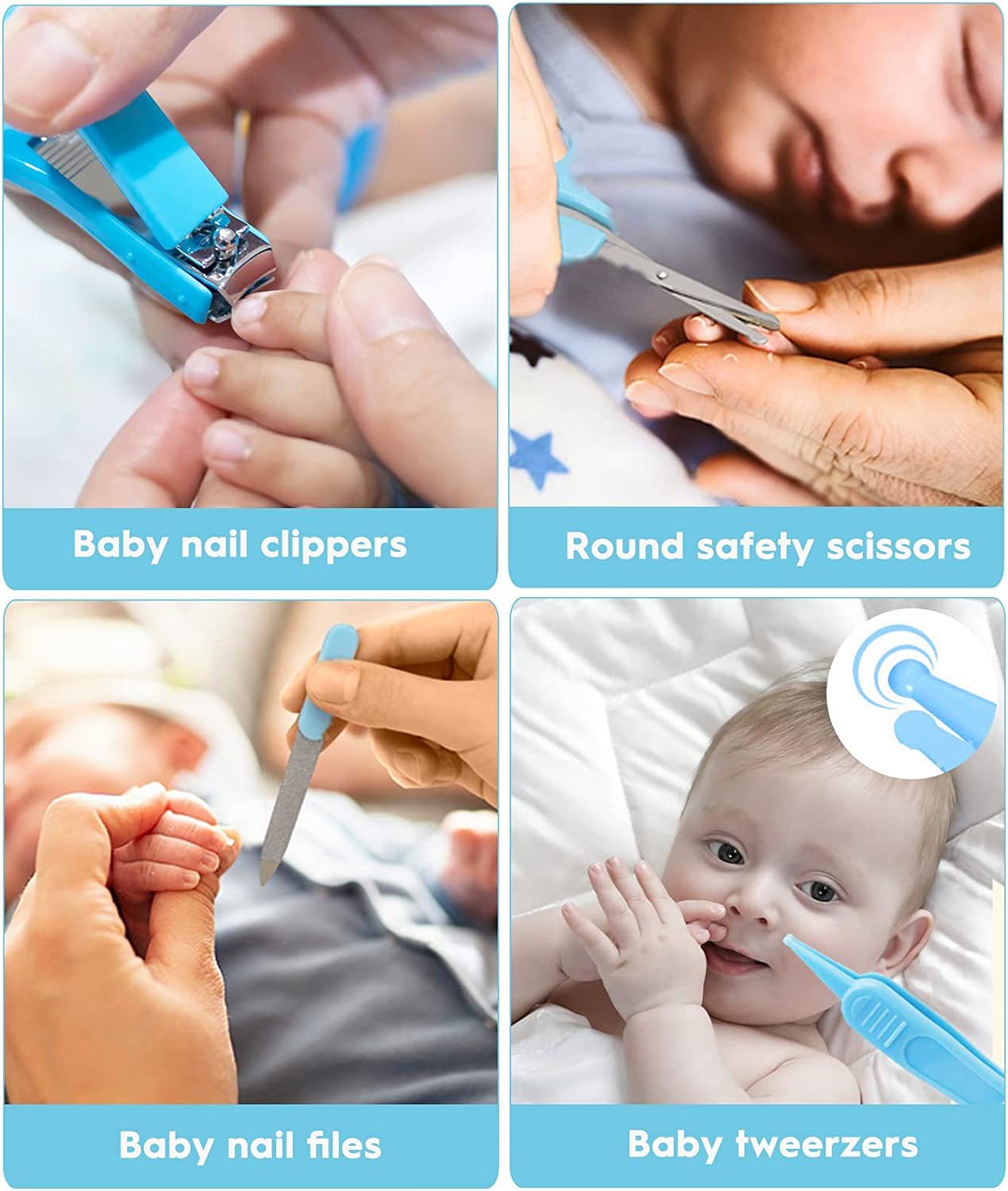 Baby Healthcare and Grooming Kit, Safety Newborn Nursery Care Set, with Hair Brush Comb, Nail Clipper, Thermometer, Pacifier Clip, Nasal Aspirator for Newborn Infant Baby Girls Boys (Blue)