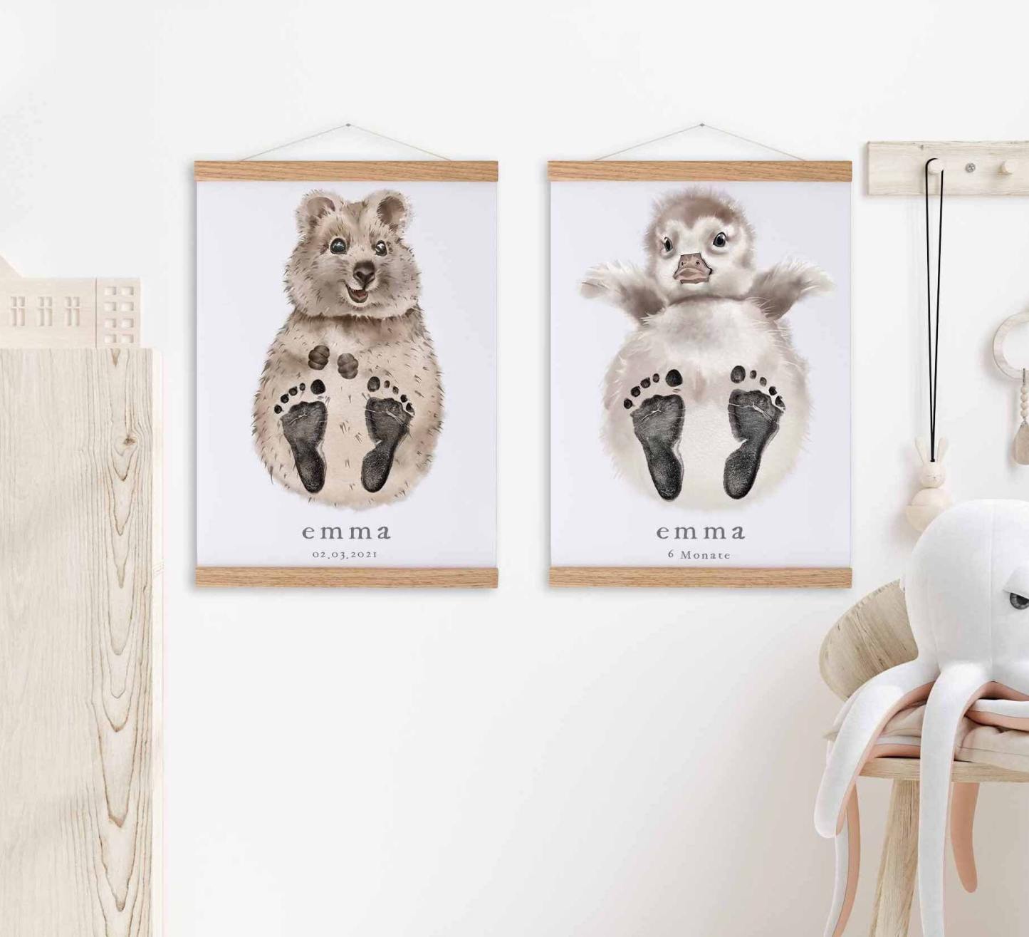 Baby Gift Personalized, Footprint Set, Mural Baby & Children's Room Animals, Opossum Baby Gift🐭