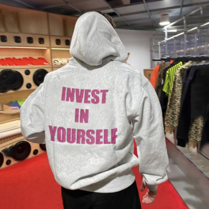 Puff Print Invest In Yourself Long Sleeve Hoodie