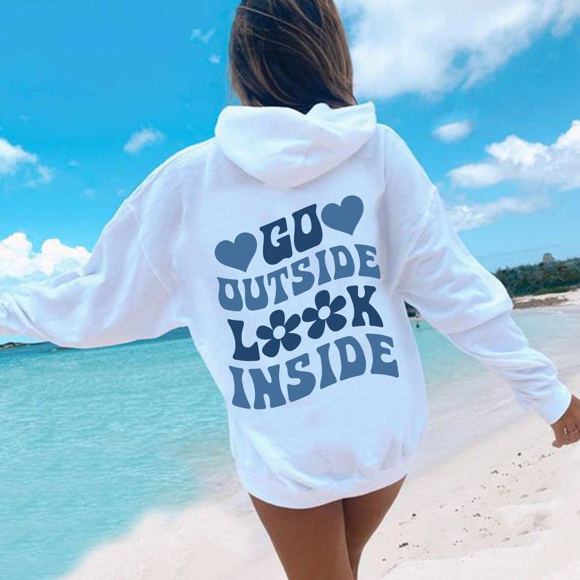 Go Outside Look Inside Print Casual Hoodie