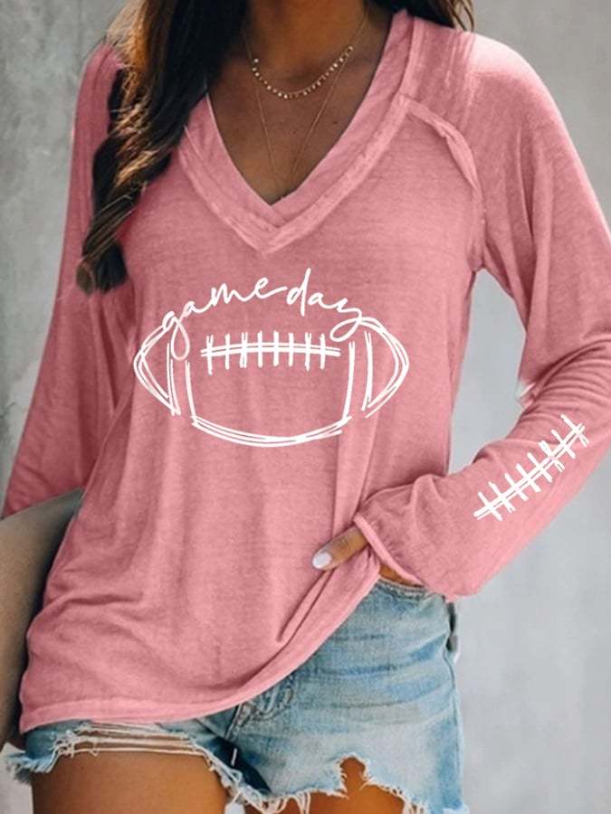 🔥🔥Women's Gameday Football Lover Casual V-Neck Long-Sleeve T-Shirt