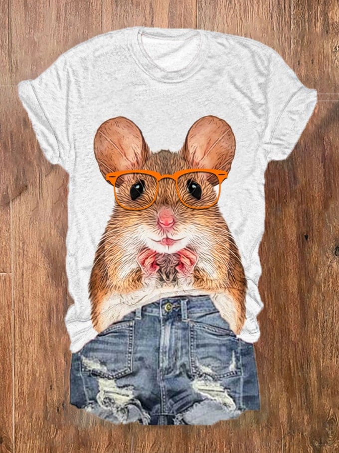 Women's Funny Glasses Animal Hamster Print T-Shirt
