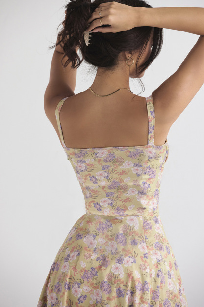 Floral Bustier Midriff Waist Shaper Dress 