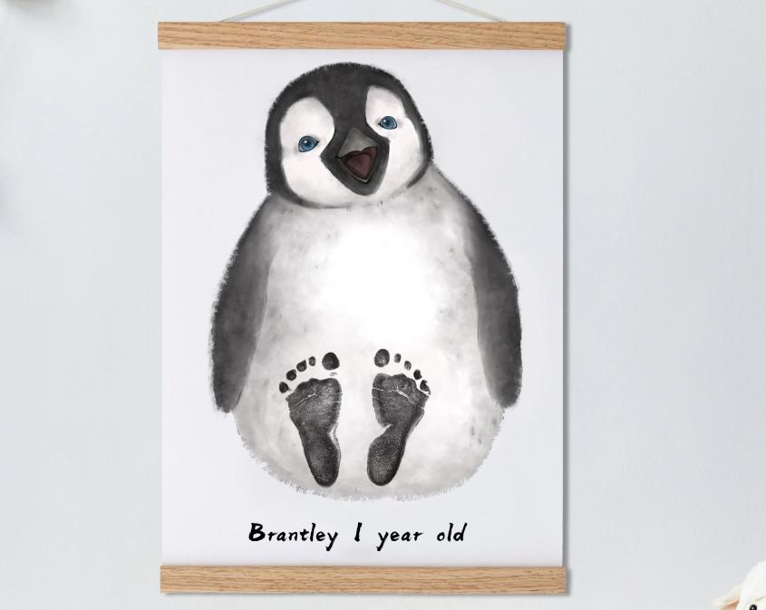 Penguin Baby Footprint Kit Canvas - Memorialize Baby Foot Prints with This One of A Kind Baby Keepsake - Newborn Footprint Kit - New Mom Gifts 