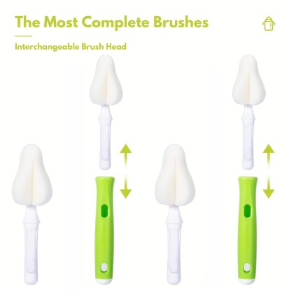 8 Piece Sponge Nipple Bottle Brushes, Baby Bottle Brush with 4 Piece Nipple Cleaner, 4 Piece Replacement Heads and 2 Piece Straw Brushes, 