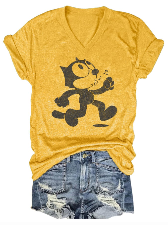 Women'S Felix The Cat Retro Casual Print T-Shirt