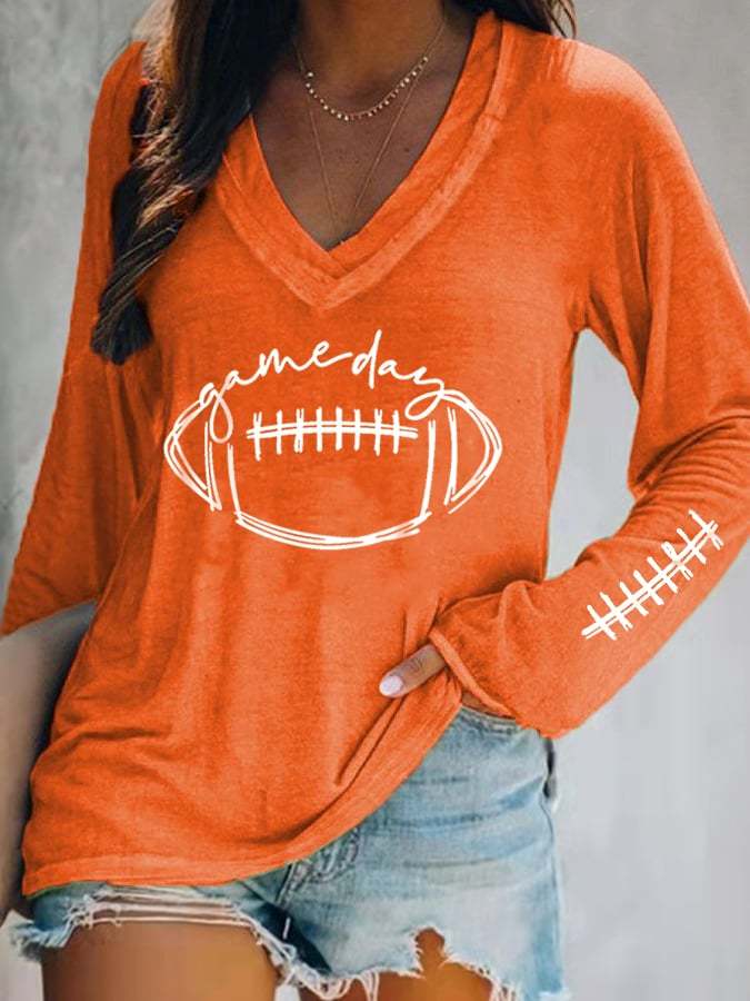 🔥🔥Women's Gameday Football Lover Casual V-Neck Long-Sleeve T-Shirt