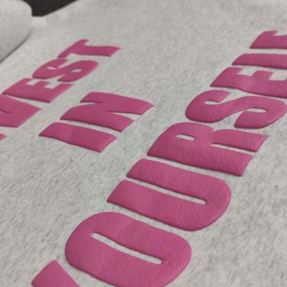 Puff Print Invest In Yourself Long Sleeve Hoodie