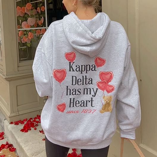 "kappa Delta Has My Heart" Bear Print Hoodie
