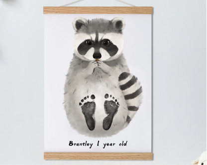 Raccoon, Baby Gift and Pets Gift Personalized,, Footprint Set, Mural Baby & Children's Room Animals, Raccoon-babyanimal