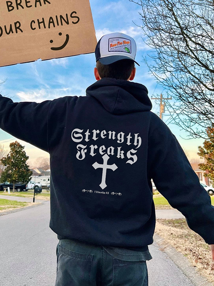 Christian Strength Print Long Sleeve Hoodie