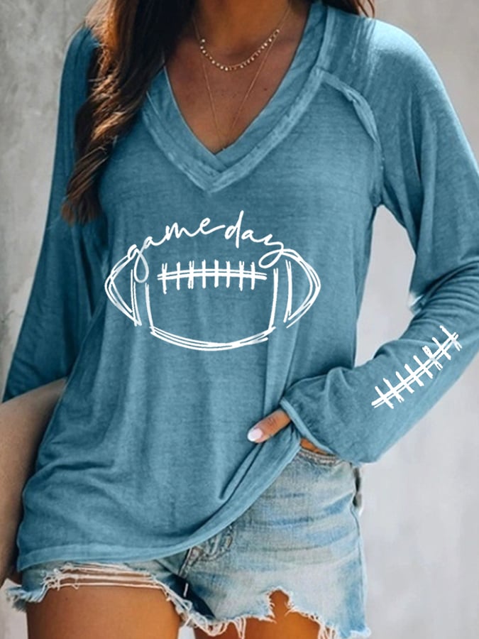 🔥🔥Women's Gameday Football Lover Casual V-Neck Long-Sleeve T-Shirt